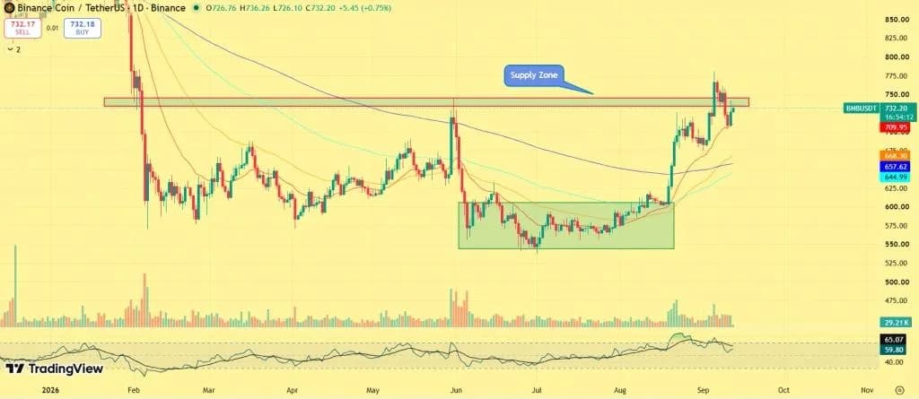 BNB Price Faces $750 Test After Sharp Rebound: Can Bulls Push Higher?