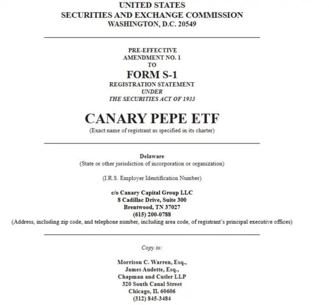 Canary Capital Seeks Listing of Spot Pepe ETF