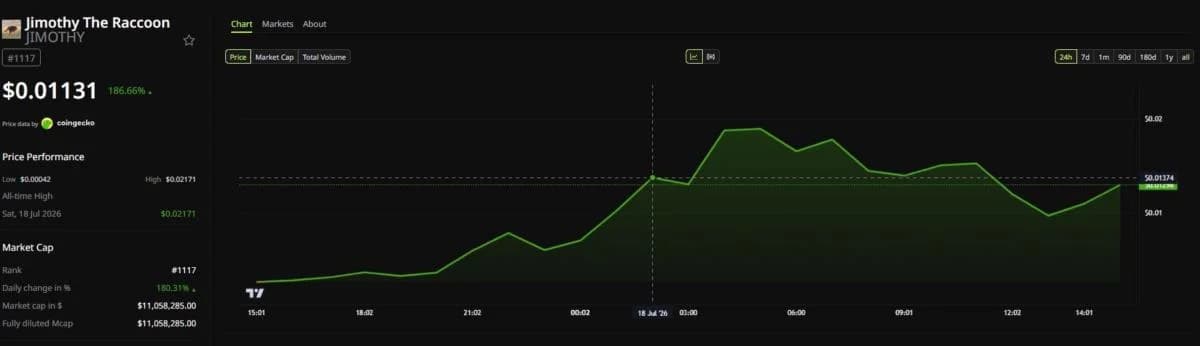Jimothy The Raccoon Solana Token Climbs 186% After Viral Meme Fame