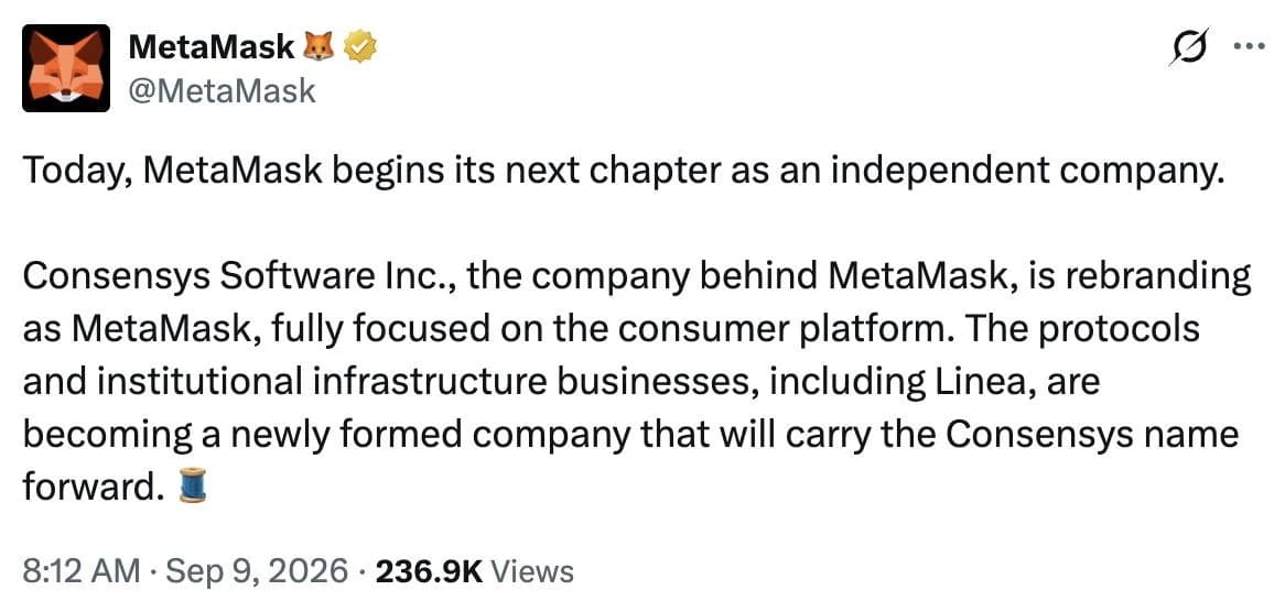 Consensys to split into MetaMask and institutional blockchain company