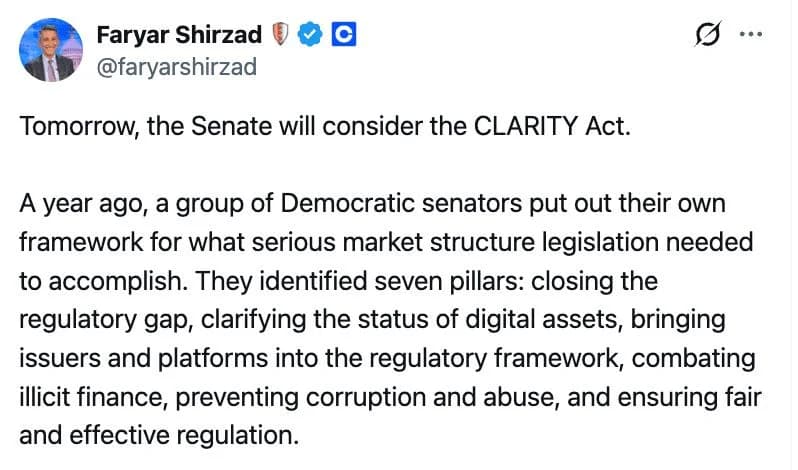CRCL, COIN Stocks Slip Premarket: Crypto Industry Makes Final Push For CLARITY Act Ahead Of Senate Vote Today