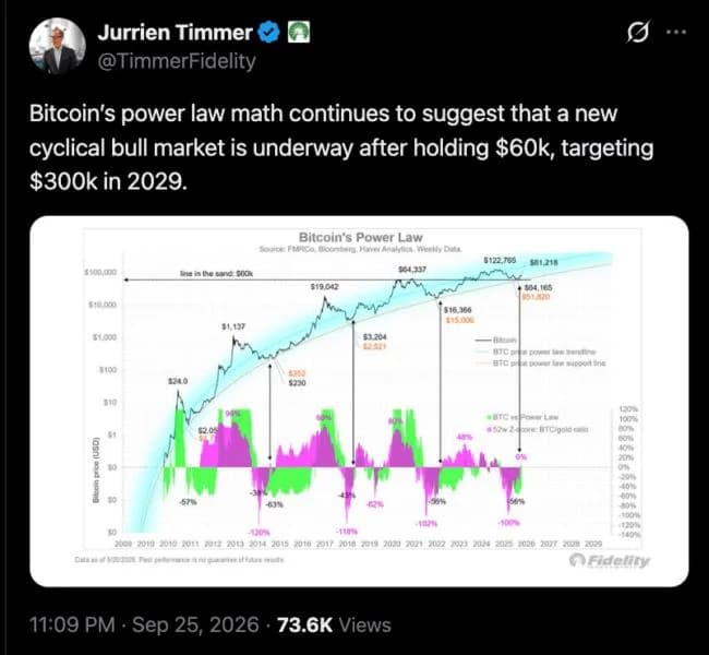 Fidelity Macro Chief Jurrien Timmer Says Bitcoin Bull Market Is Back, Targets $300K By 2029