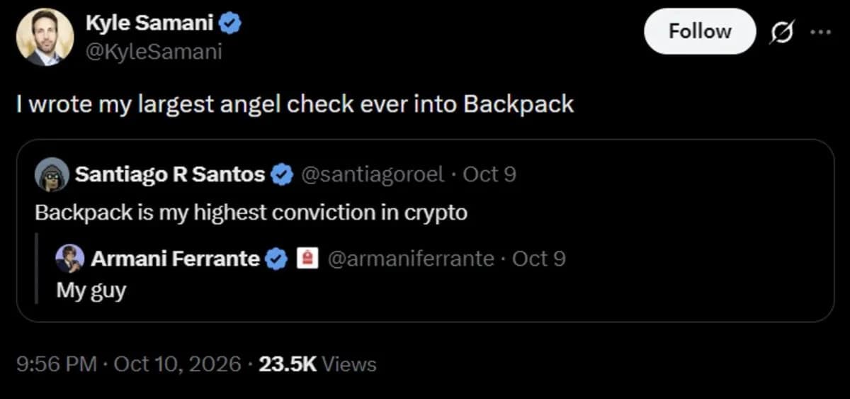 Multicoin Co-Founder Kyle Samani Says He Made Biggest-Ever Angel Investment in Backpack