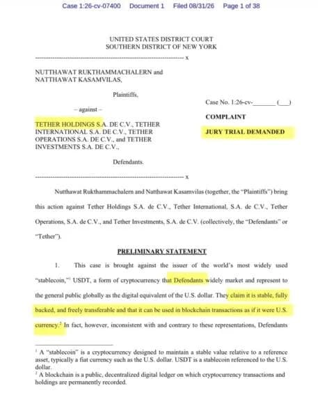 Tether Sued Over $42.4M USDT Freeze: Two Thai Brothers Challenge Government-Requested Blacklist