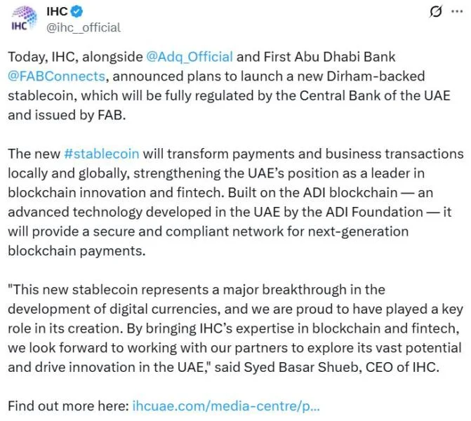 Abu Dhabi institutional giants team up for dirham stablecoin