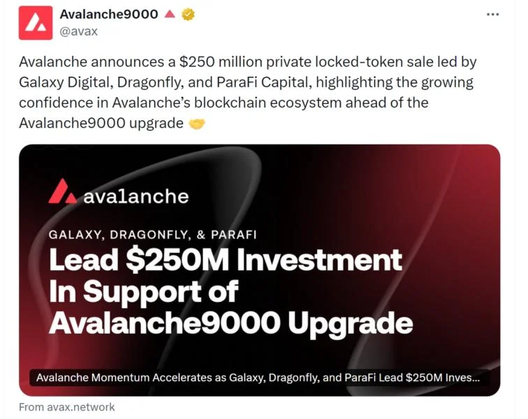 Avalanche raises $250M ahead of Avalanche9000 launch