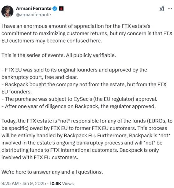 Backpack Exchange and FTX clash over FTX EU ownership