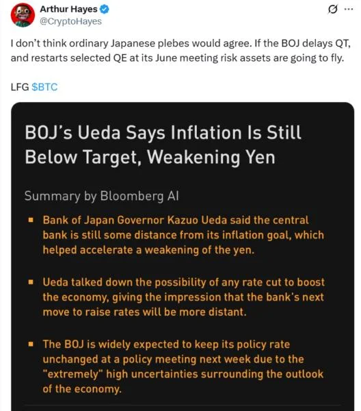 Bank of Japan pivot to QE may fuel Bitcoin rally — Arthur Hayes