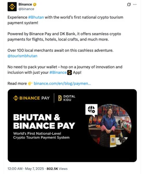Bhutan launches tourism crypto payments with Binance Pay and DK Bank