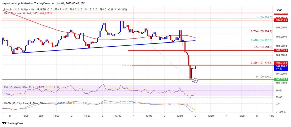 Bitcoin Price Dips Sharply Below $102K as Profit-Taking Accelerates