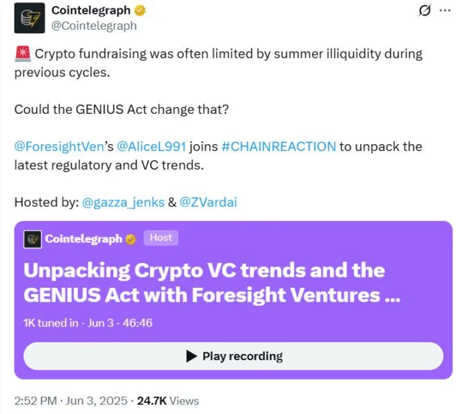 Bitcoin reserve, stablecoin regulations big 2025 market catalysts, says VC