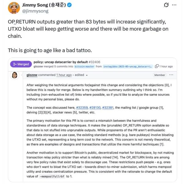 Bitcoin update to raise data limit on divisive OP_RETURN function