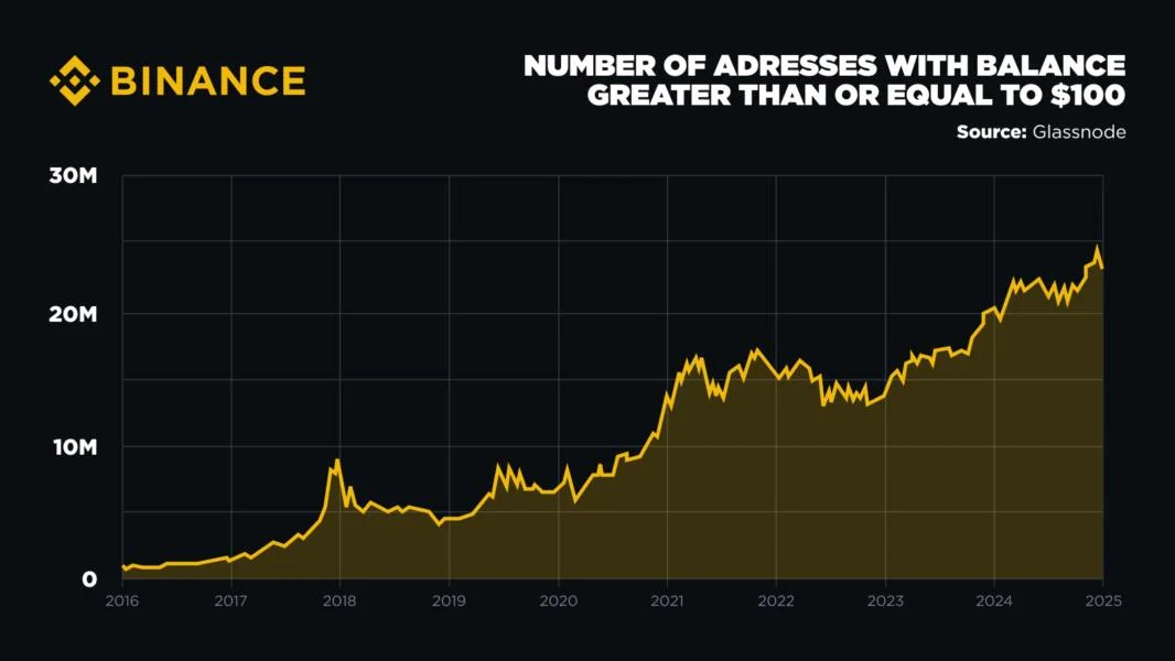 Bitcoin wallets holding at least $100 near all-time highs — Binance