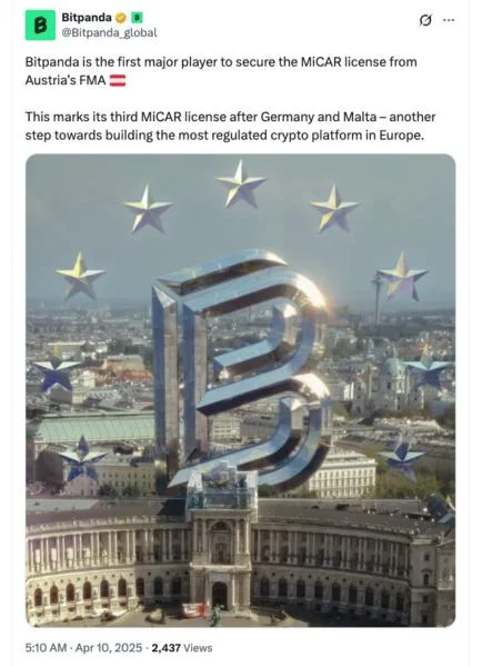 Bitpanda secures third MiCA license in home jurisdiction of Austria