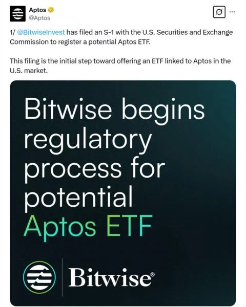 Bitwise files to list a spot Aptos ETF — the 36th largest cryptocurrency