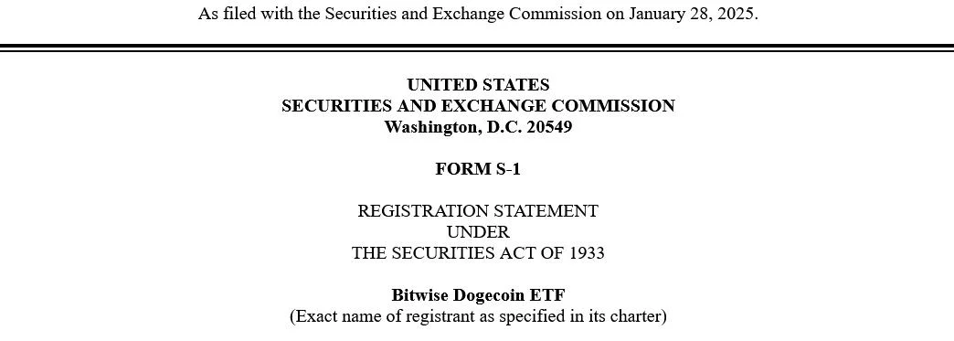 Bitwise files with SEC for spot Dogecoin ETF