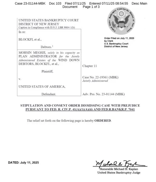 BlockFi bankruptcy administrator and DOJ agree to dismiss $35M lawsuit