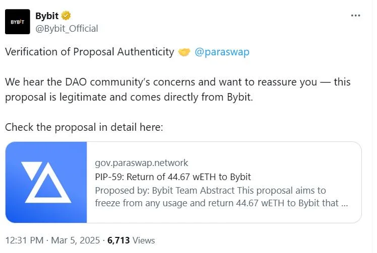 Bybit asks DAO to return fees earned from hack transactions