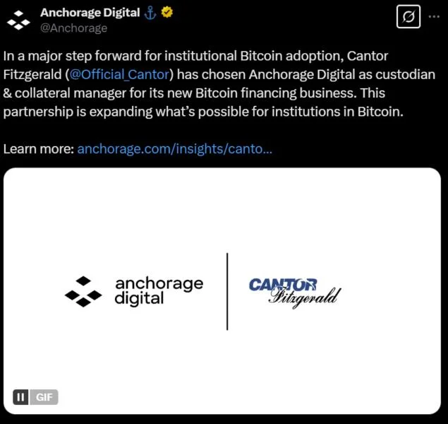 Cantor Fitzgerald taps Anchorage Digital, Copper as Bitcoin custodians