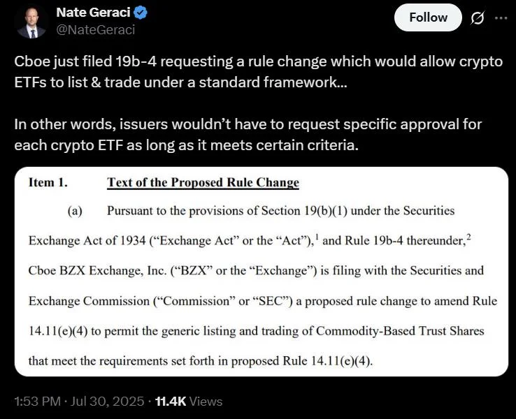 Cboe, NYSE Arca move to streamline crypto ETF listings with SEC rule change request