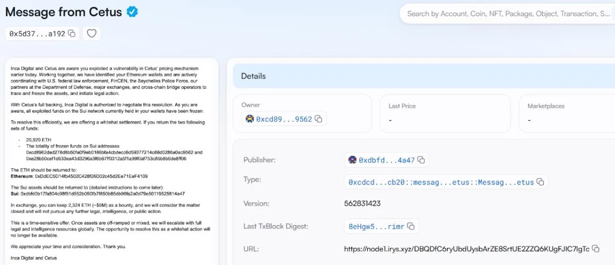 Cetus offers $6M bounty after $220M hack as Sui faces decentralization debate
