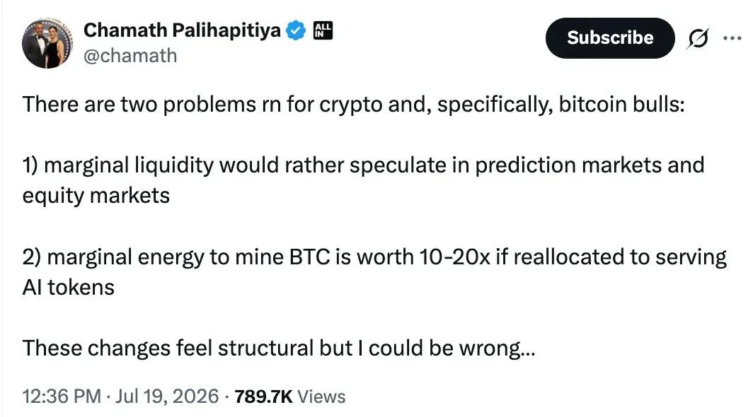 Chamath Palihapitiya Says Bitcoin Faces Two ‘Structural’ Headwinds – But Two Of Crypto's Biggest CEOs Call The Threat Overblown