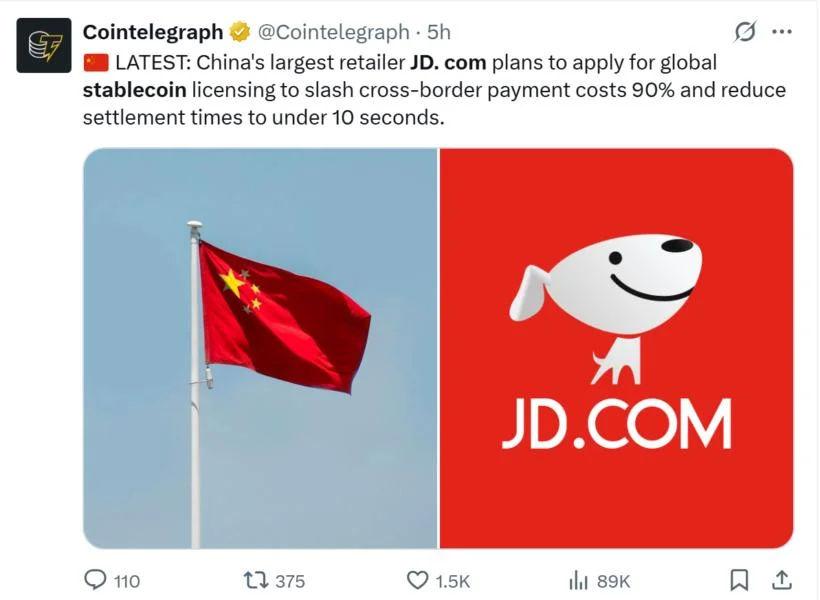 China’s JD.com enters stablecoin race as US passes GENIUS Act