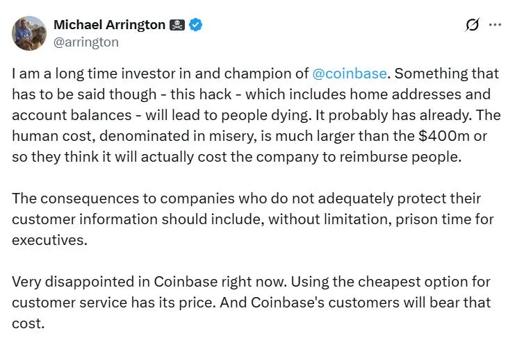 Coinbase data leak could put users in physical danger: TechCrunch founder