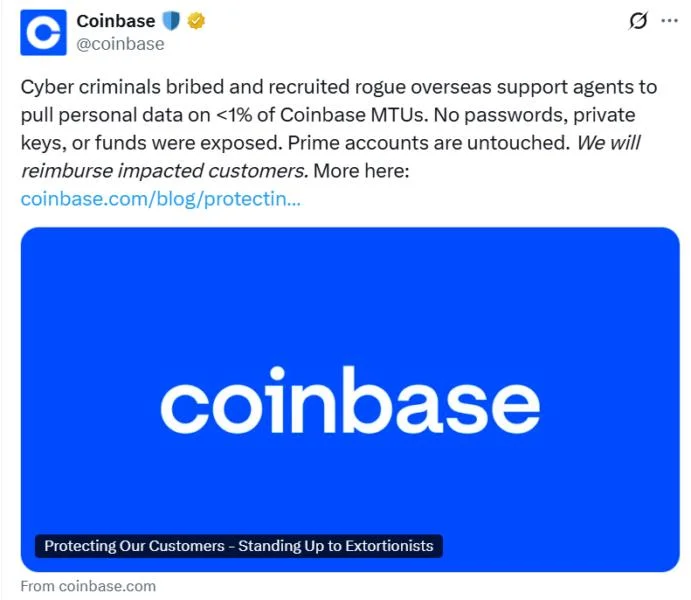 Coinbase faces $400M bill after insider phishing attack