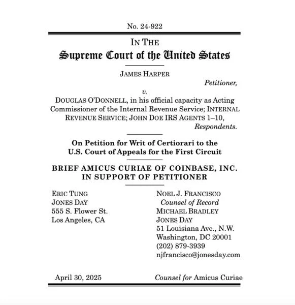 Coinbase files brief with US Supreme Court in support of taxpayers' privacy