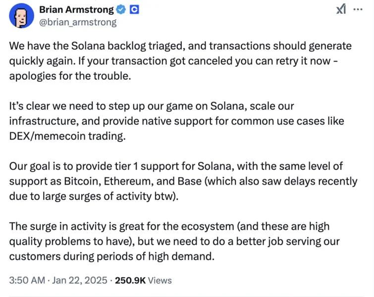 Coinbase fixes Solana transaction backlog after 48-hour delay