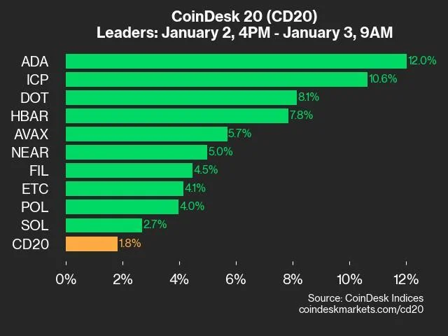 CoinDesk 20 Performance Update: ADA Gains 12%, Leading Index Higher