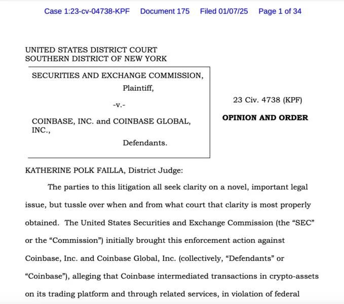 Court stays order in SEC v. Coinbase case pending appeal