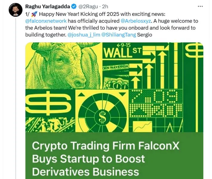 Crypto brokerage FalconX acquires derivatives startup Arbelos Markets