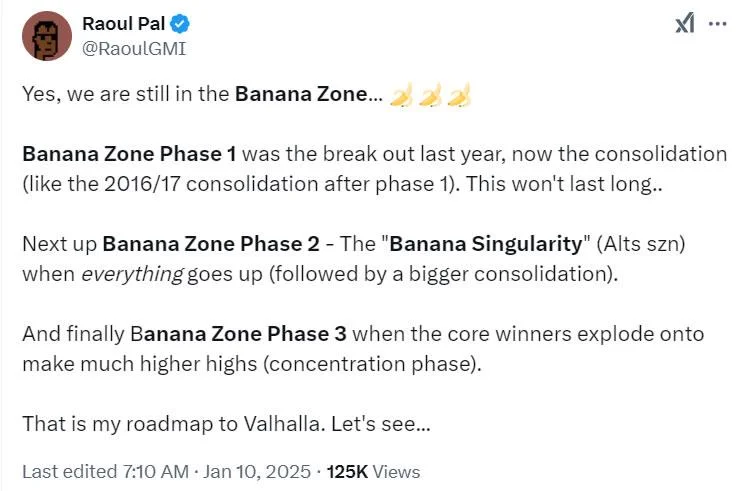 Crypto headed for ‘Banana Singularity’ where everything goes up: Analyst