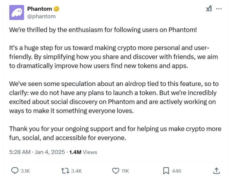 Crypto wallet Phantom confirms it won’t launch a token amid airdrop rumors