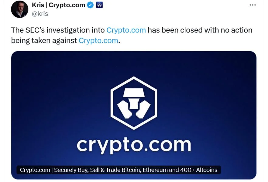 Crypto.com probe by the SEC has officially closed, says CEO