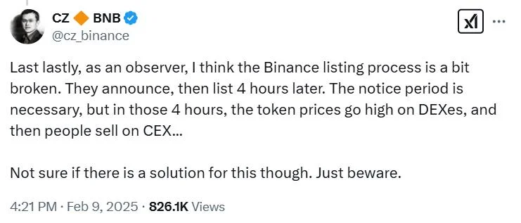 CZ admits Binance token listing process is flawed, needs reform