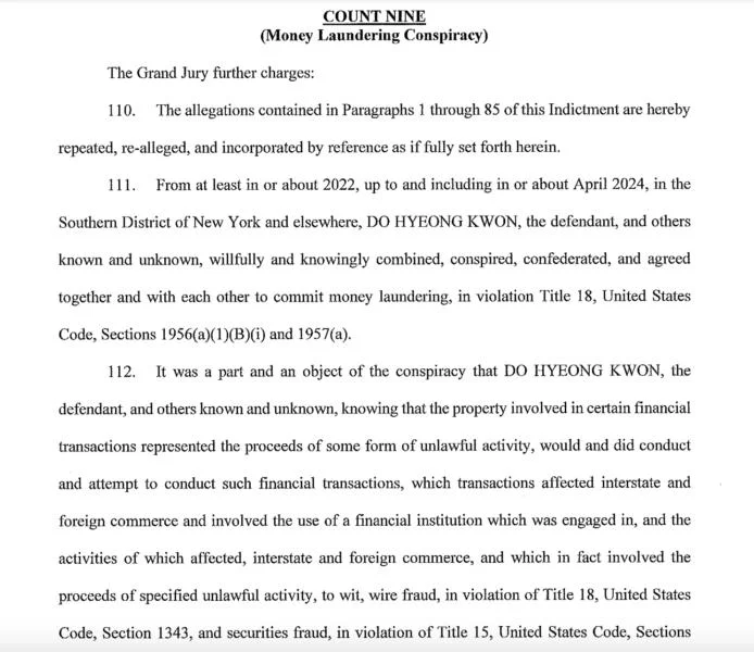 Do Kwon’s superseding indictment includes money laundering charge