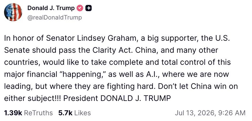 Donald Trump invokes US senator’s death to push crypto bill