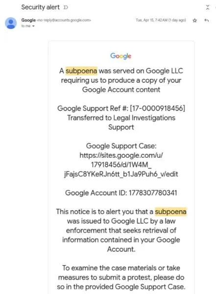 ENS founder warns of Google spoof that tricks users with a fake subpoena