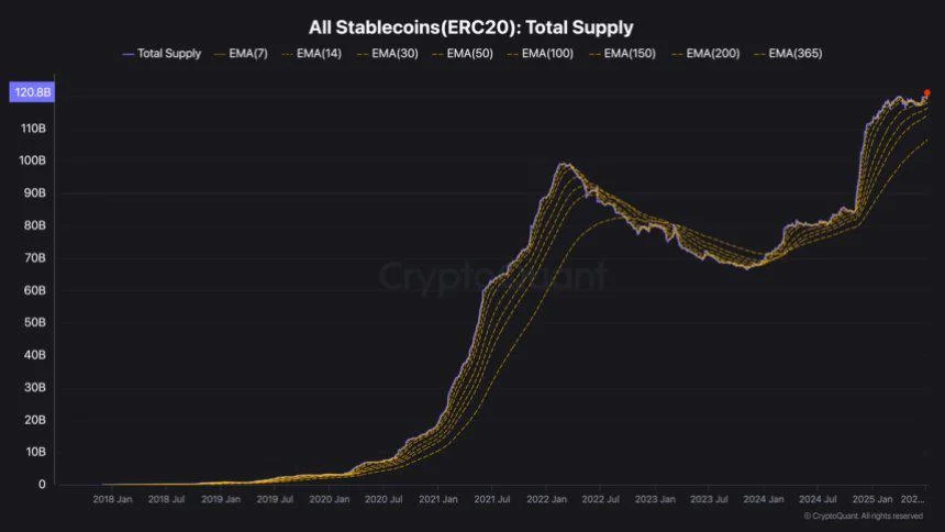 ERC-20 Stablecoin Supply Hits All-Time High At $121B – Liquidity On The Rise