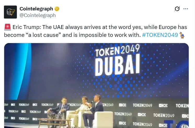 Eric Trump: USD1 will be used for $2B MGX investment in Binance