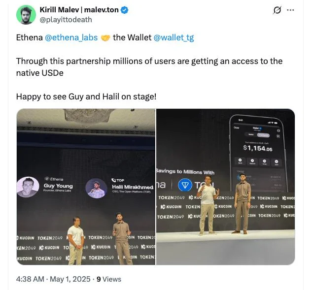 Ethena partners with TON to offer USDe to one billion Telegram users
