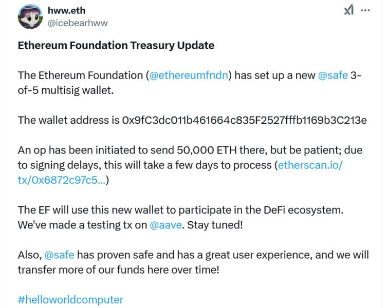  Ethereum Foundation to set aside 50K ETH to support DeFi apps 