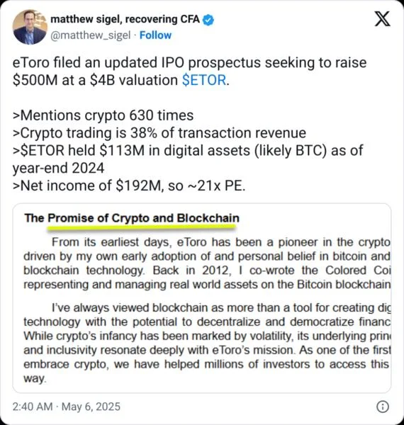eToro aims for $4B valuation, $500M raise for US IPO
