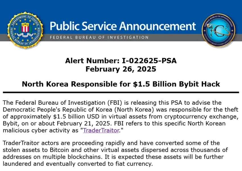 FBI asks node operators, exchanges to block transactions tied to Bybit hackers