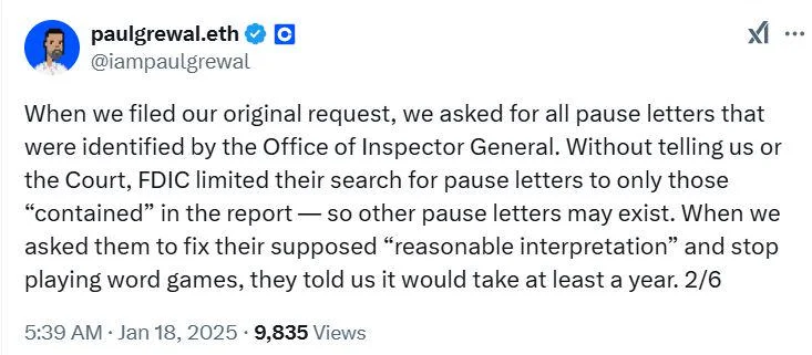 FDIC accused of omitting more crypto ‘pause letters’ in Coinbase-backed suit