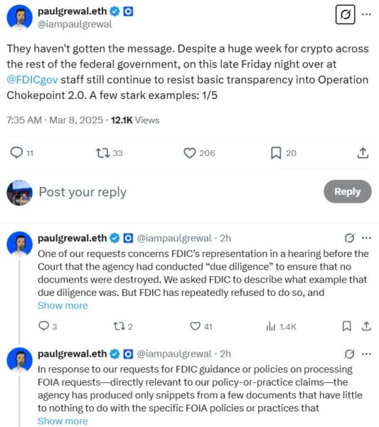 FDIC resists transparency on Operation Chokepoint 2.0 — Coinbase CLO