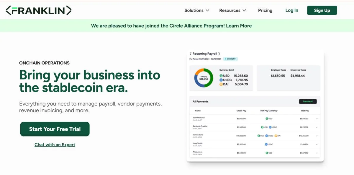 Franklin taps blockchain to offer yield on idle payroll funds